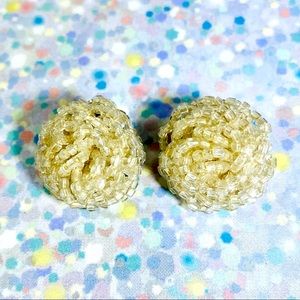 Vintage Cream glass seed bead swirl clip earrings